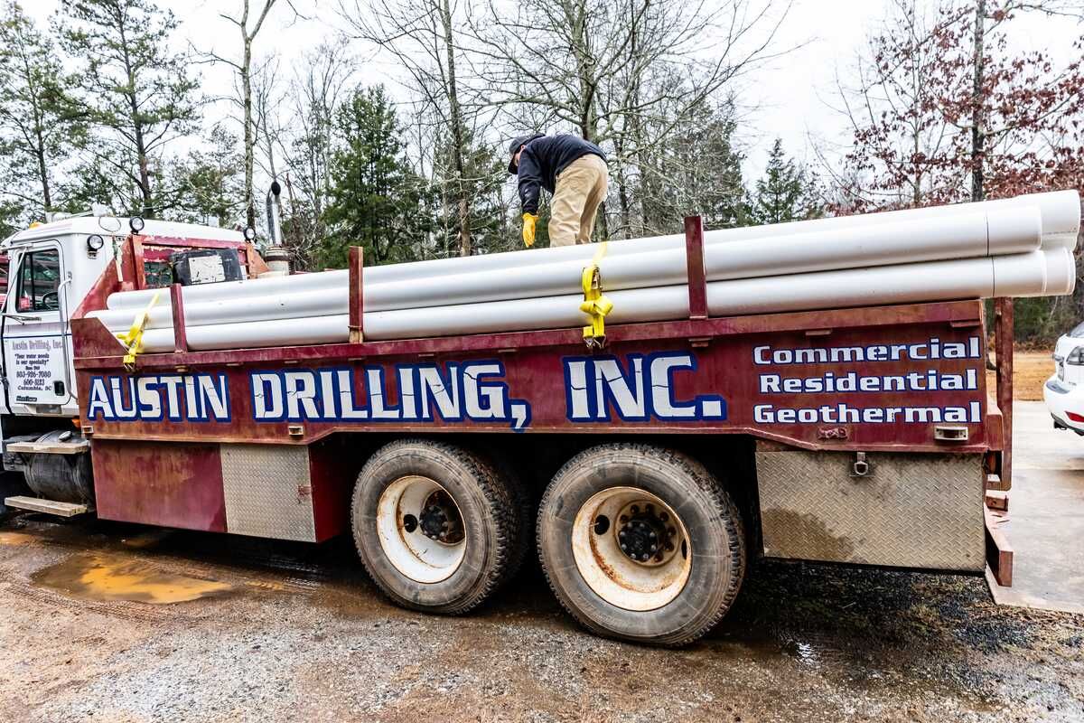 Austin Drilling pipe truck loaded with well casing